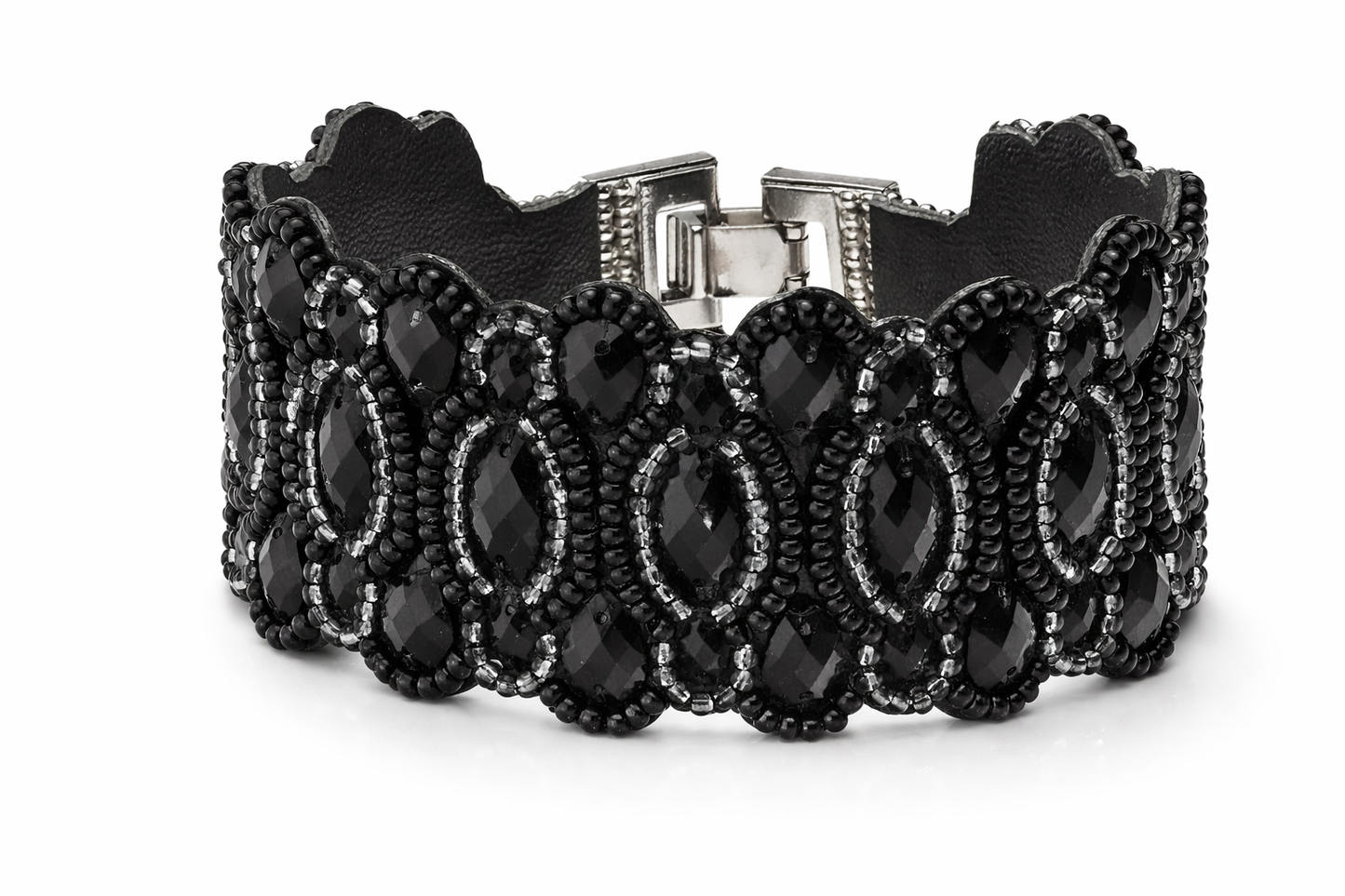 Armband Kunstleder mit Blaue und Schwarze Perlchen Breit nickelfrei Biba
