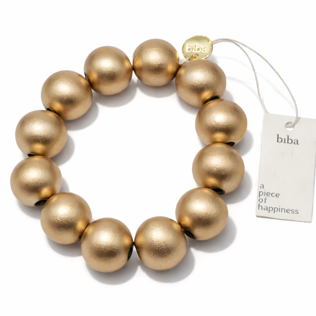 Armband Perlenarmband Holzperlen Matt Goldfarben Klassisch Elegant Trend Biba