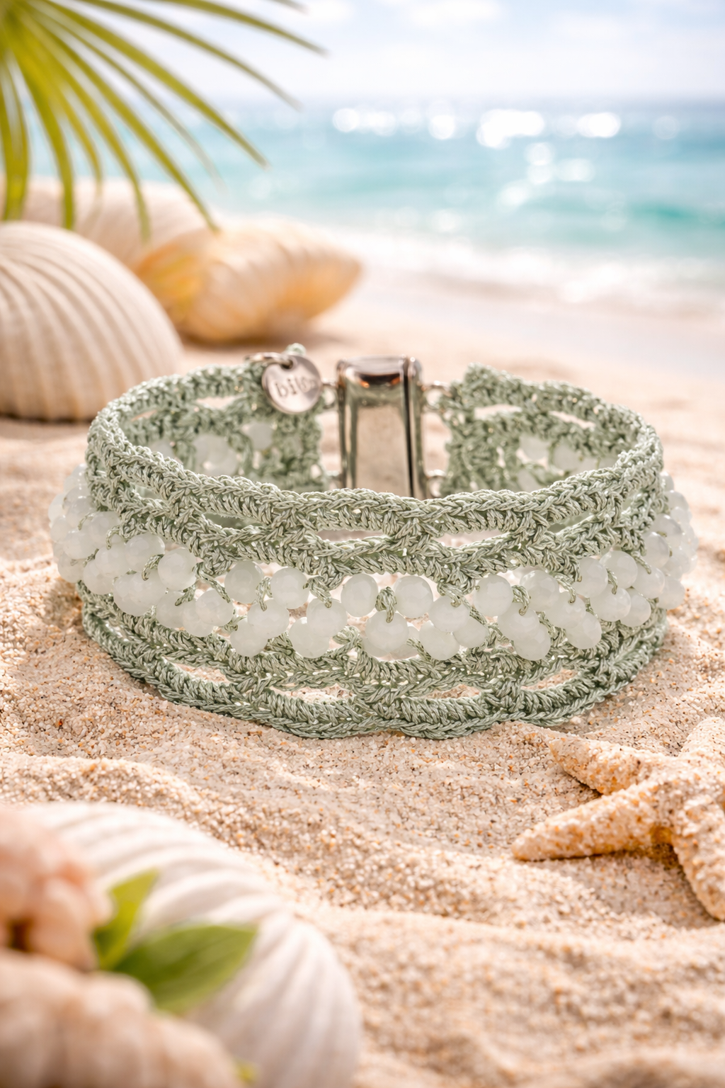 Armband Texil mit Perlchen in Blau, Mintgrün oder Rosa Trend Sommer Biba