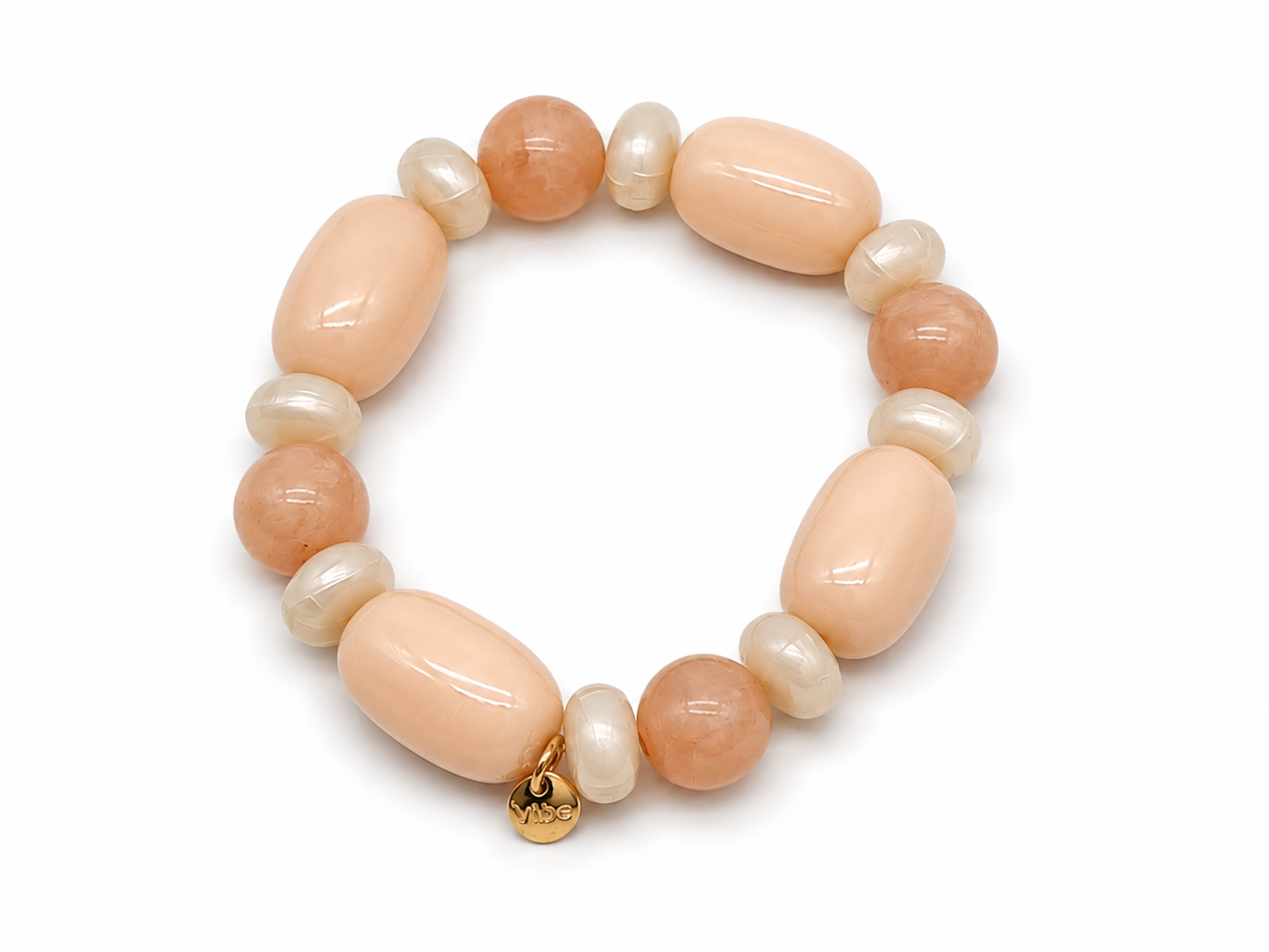 Armband elastisch Biba Sommer Resin Perlen Lila und Beige