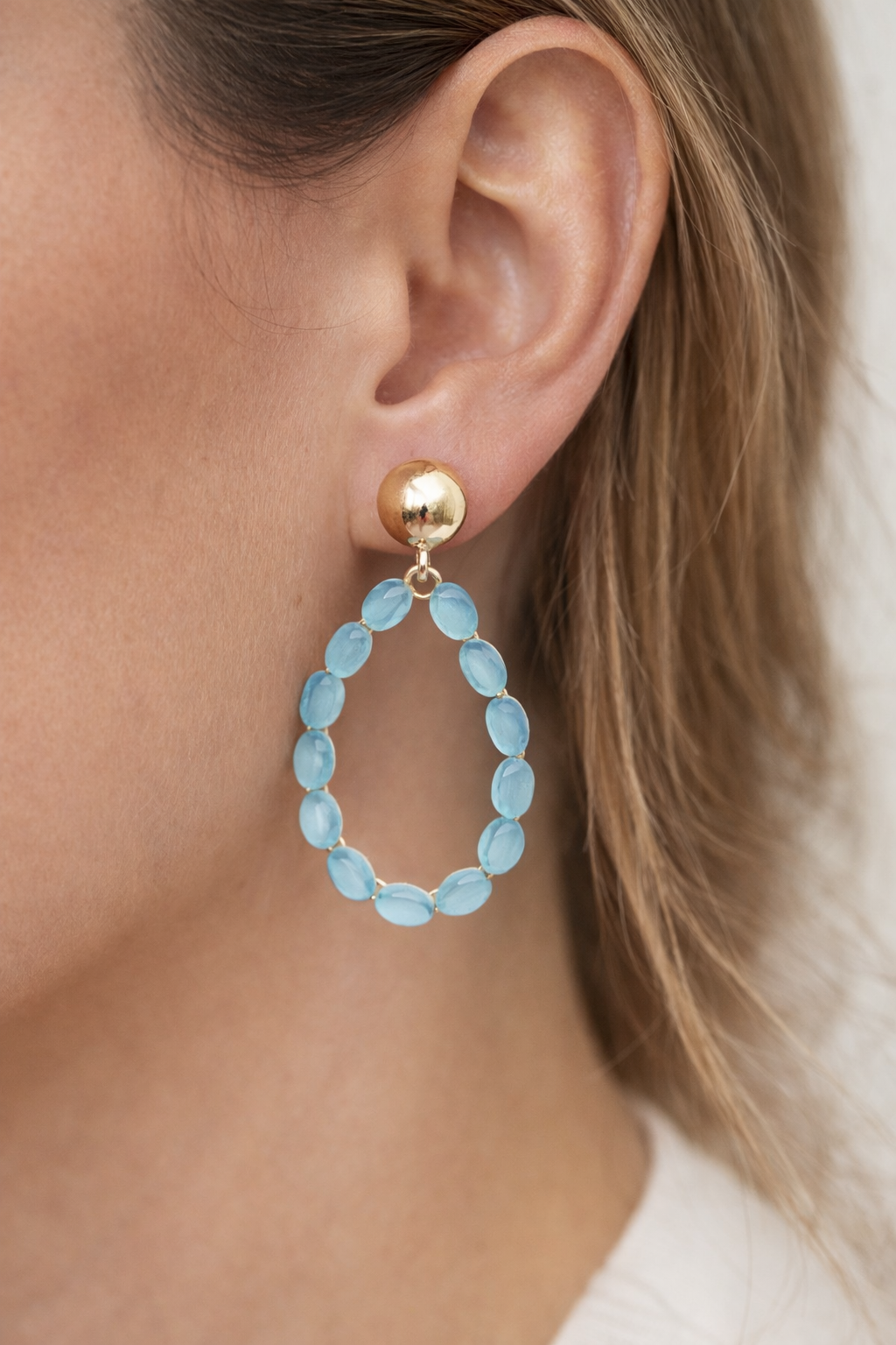 Ohrringe Ohrhänger Tropfenform Cat-eye Stones  Hellblau Rosa Nickelfrei Sweet7