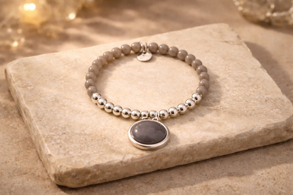 Armband elastisch Filigran Anhänger Rosa Grau Silberfarben Elegant Biba