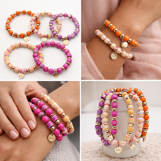 Armband Biba´s Candystore Space Beads elastisch Nickelfrei Biba Goldfarben