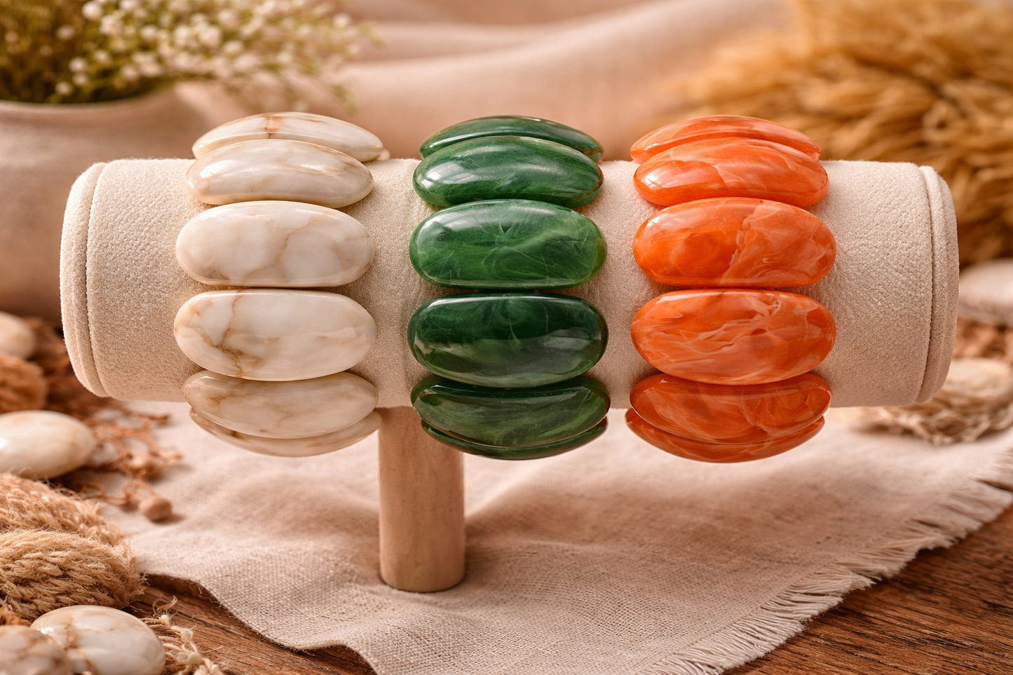 Armband Stretch grün Marmor Orange nickelfrei Acryl Trend 2026 Yehwang