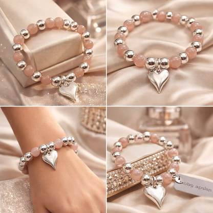 Armband elastisch Silberfarben Rosa Herz Anhänger Nickelfrei Biba