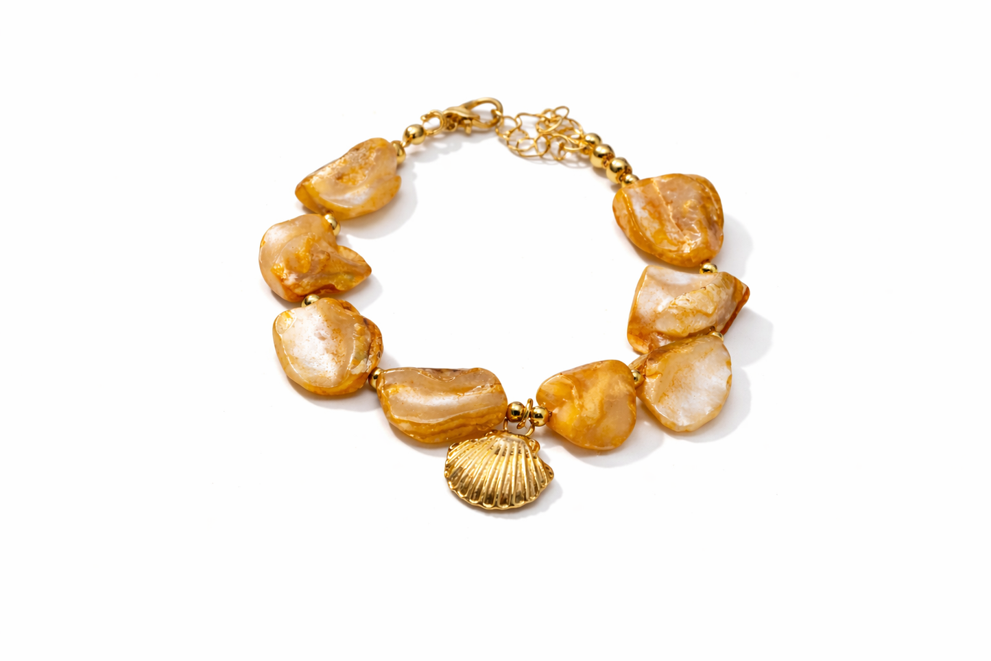 Armband Edelstahl Cosmos Natur Meer Muschel Orange Beige Nickelfrei