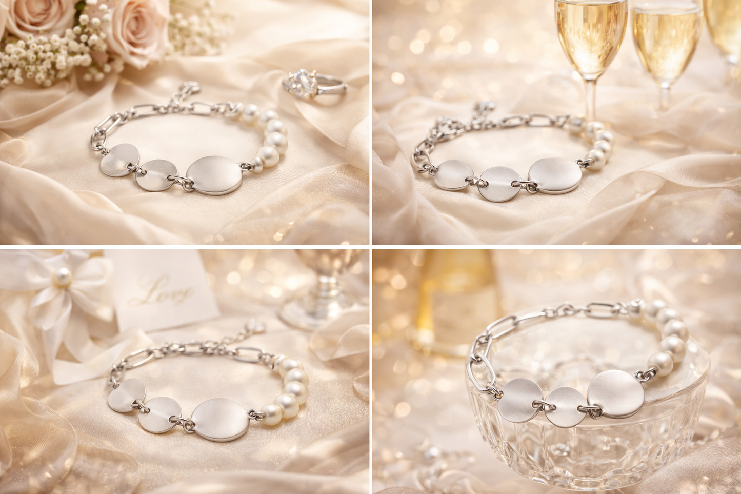 Armband matt-Silber mit Perlchen und Kreis-Elementen Elegant Nickelfrei Biba