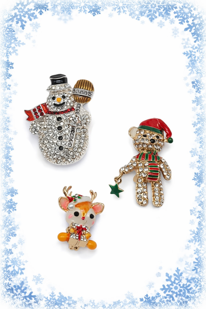 Brosche modeschmuck schneemann silberfarben bärchen baby rentier weihnachten winter