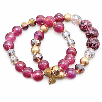 Armband elastisc, Lila-rote Töne 2er Set glas Kristall Nickelfrei Sweet7