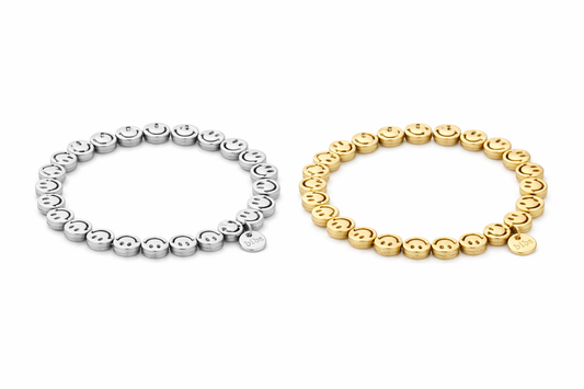 Armband Biba elastisch Smiley Matt Goldfarben Silberfarben Trend Happy Nickelfrei