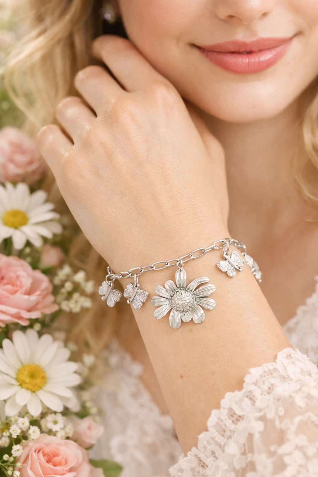 Armband „Botanical Bliss“ filigran Blumen Schmetterlinge Gold  Silberfarben Nickelfrei Yehwang