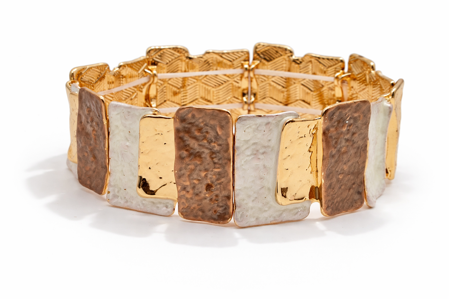 Armband elastisch rechteckige Elemente Braun Goldtöne Blau Bunt Amorino