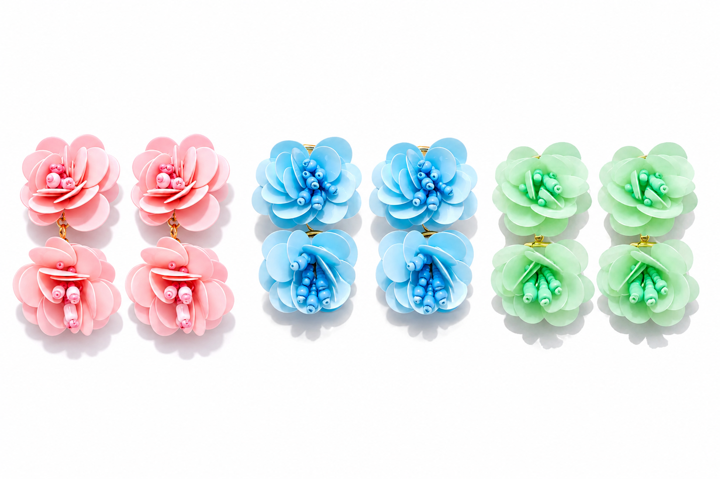 Ohrringe Rose Spirit - Hellblau Grün Rosa nickelfrei Statement Party Wasser Yehwang