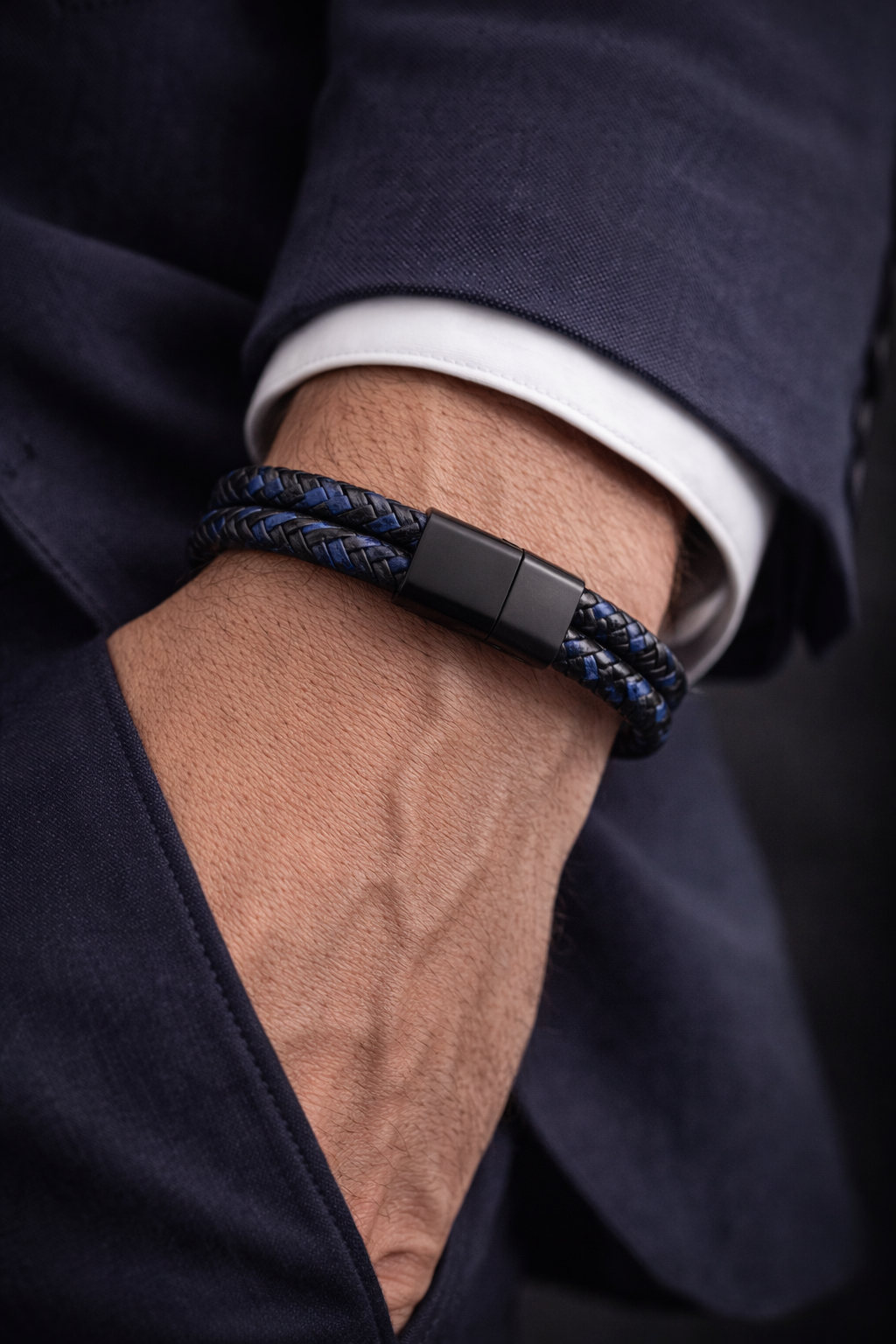 Armband Herrenarmband Schwarz geflochten Blau doppelarmband nickelfrei Yehwang