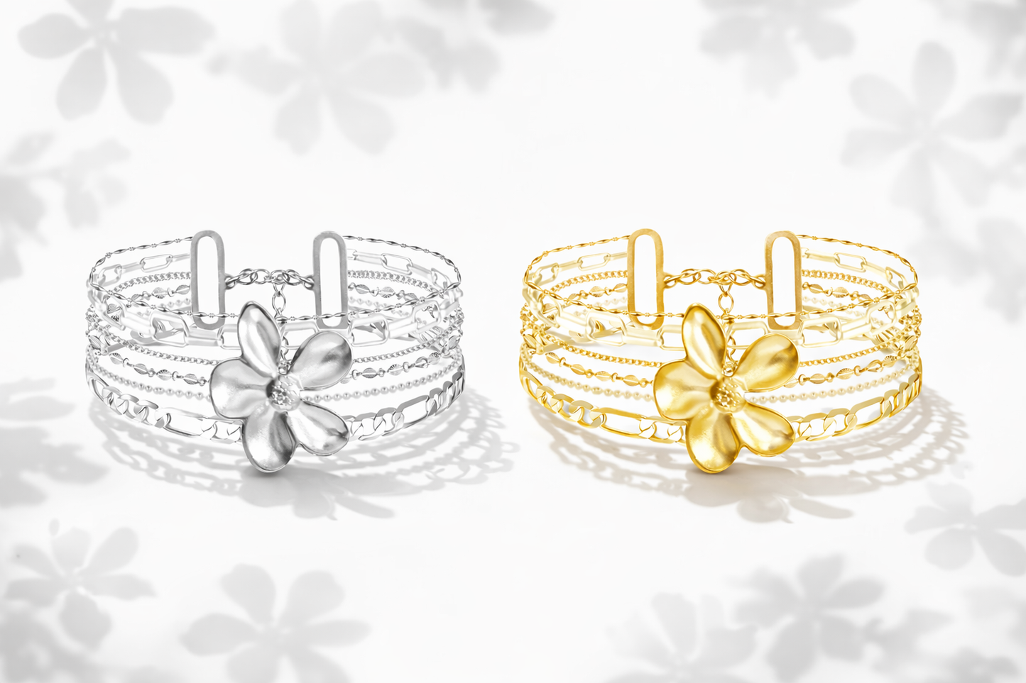 Armband Mehrfachkette Blumenmotiv Gold Silber Statement Trend Amorino