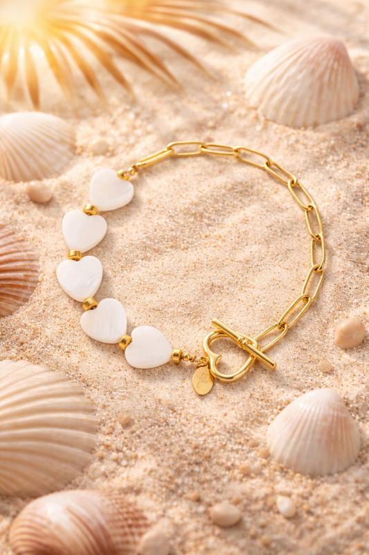 Armband Muschelherzen Herzform Verschluss Urlaub Strand Sommer Nickelfrei Yehwang