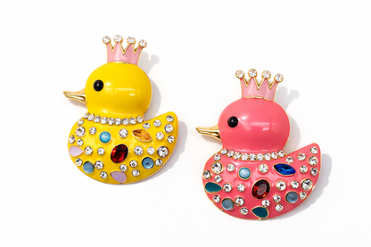 Brosche Königsente Pink Gelb Modeschmuck Vogel Ente Straß