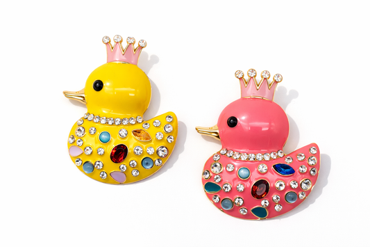 Brosche Königsente Pink Gelb Modeschmuck Vogel Ente Straß