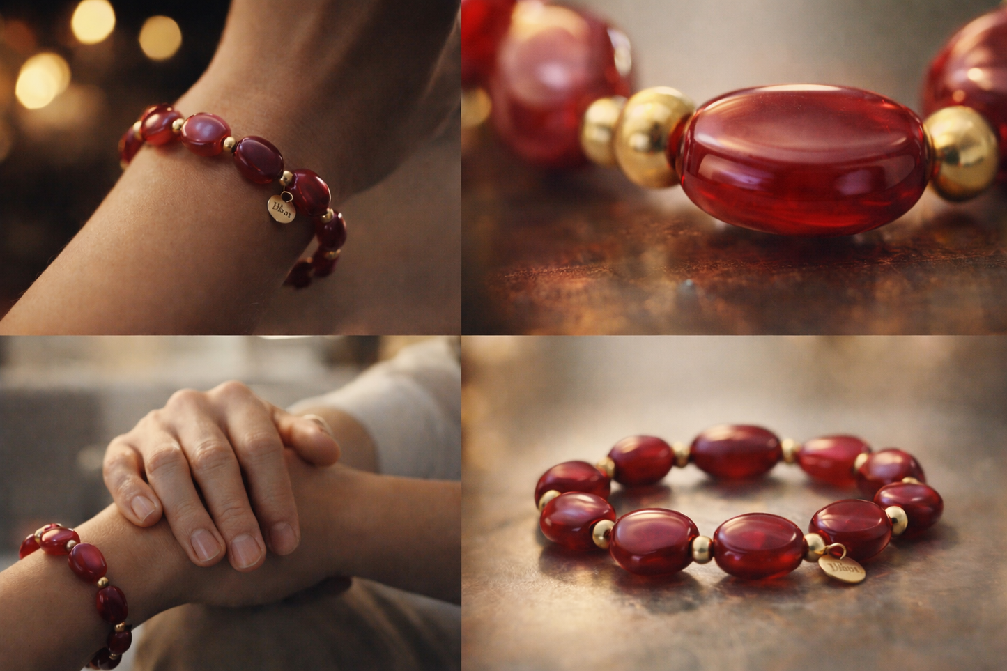 Armband elastisches mit Resin Perlen in Rot-töne Nickelfrei Biba
