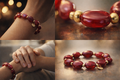 Armband elastisches mit Resin Perlen in Rot-töne Nickelfrei Biba