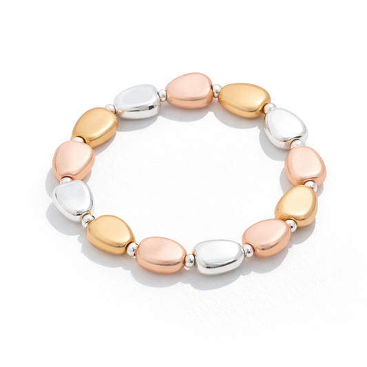 Armband elastisches Armband Dreifarbig Satiniert Matt Goldtöne Amorino