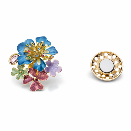 Brosche  Blau Blumen Magnet Verschluss Trend Blumen Natur
