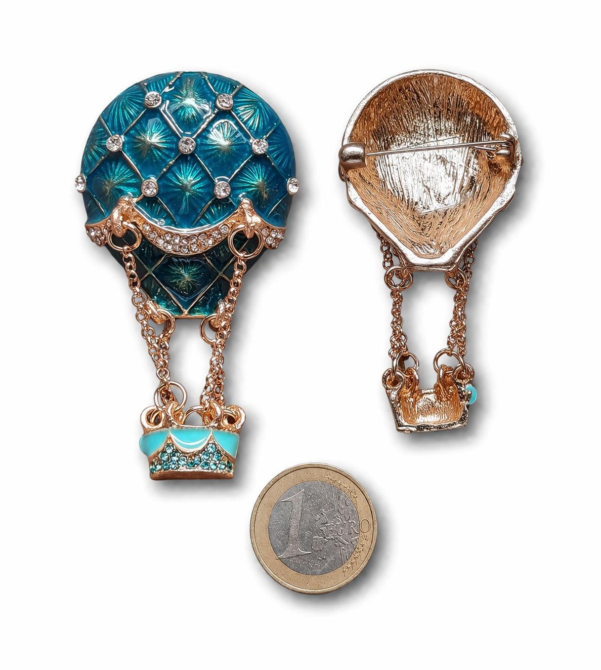 Brosche Heißluftballon Grünblau Jules Verne Märchen Anstecknadel