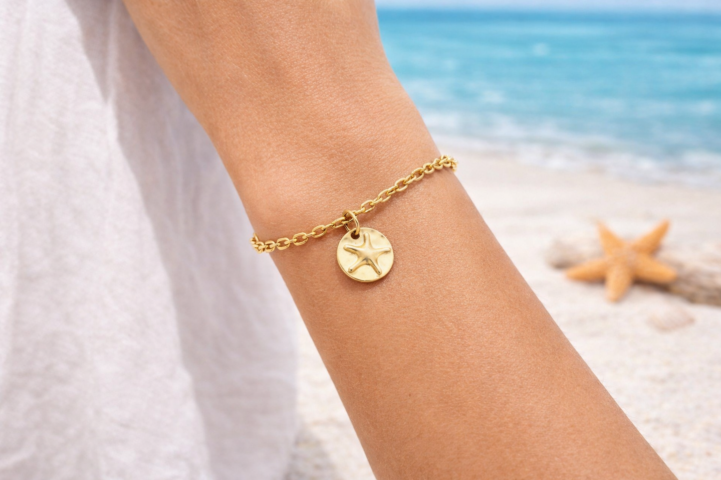 Armband Bettelarmband Matt Silberfarben Matt Goldfarbenem Seestern Biba