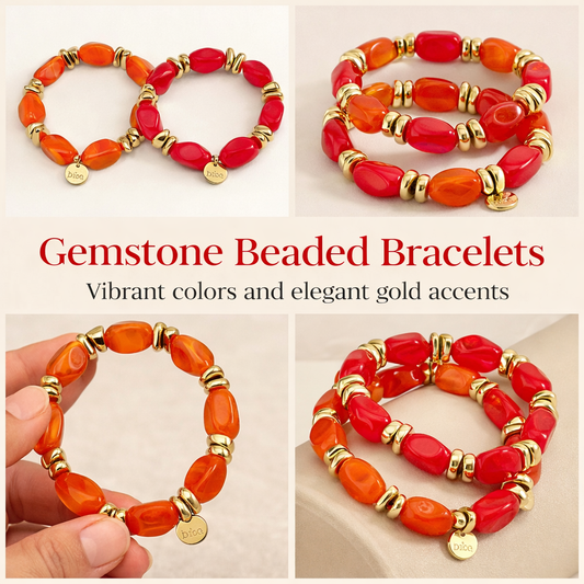 Armband bunte Orange Rot-Pink elastisch Goldfarben Farben Biba