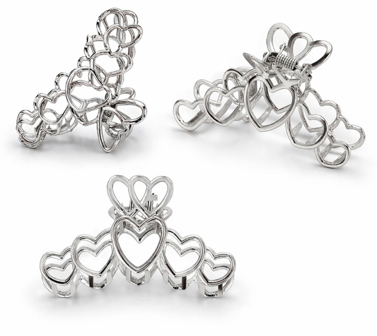 Haarklammer Love All Over - Silberfarben mit Herzchen Yehwang