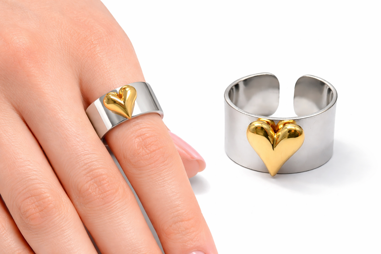 Ring verstellbarer Ring Nickelfrei Gold Silber herz liebe Romantik treue Amorino