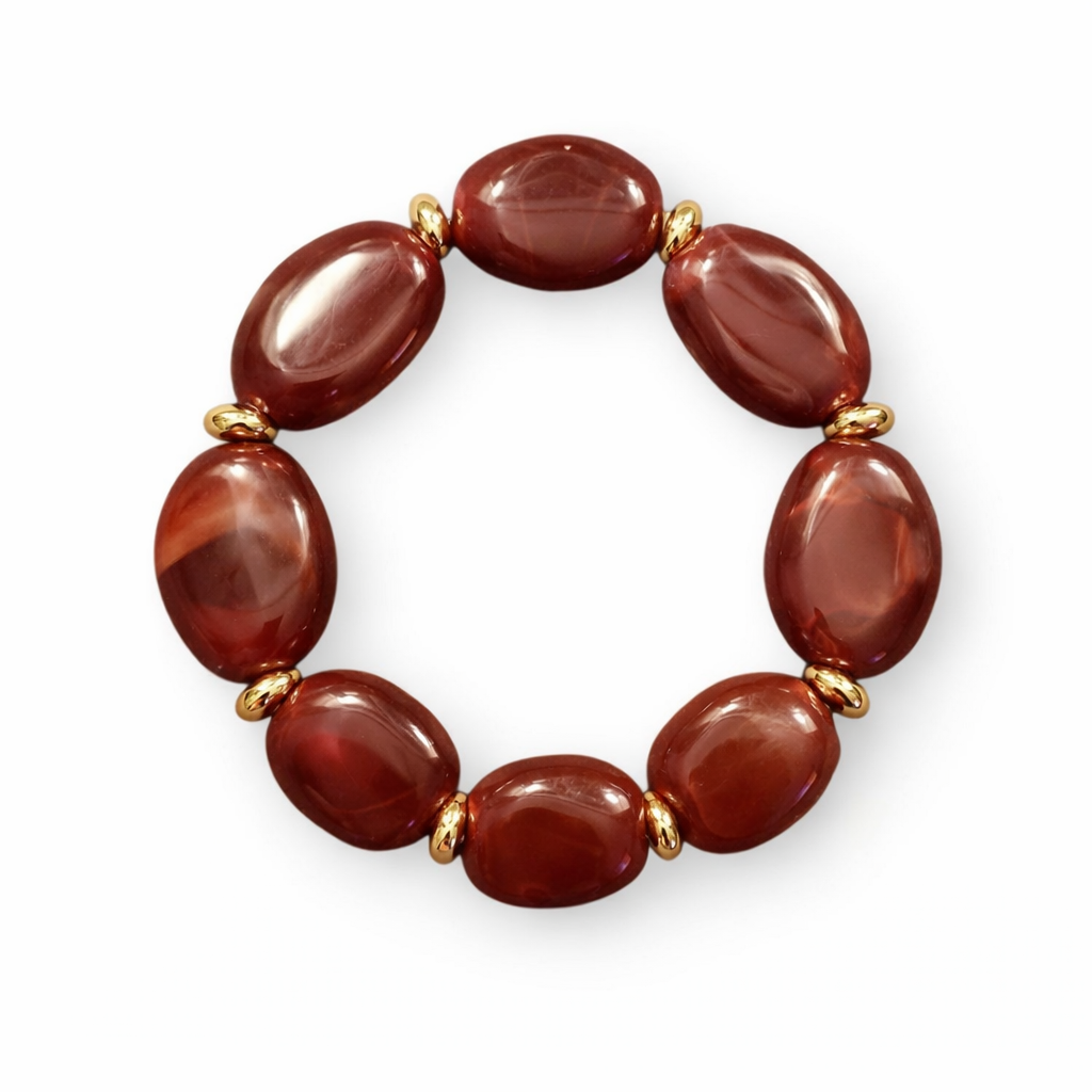 Armband elastisch Goldfarben Burgund Bordeaux Acryl-Perlen nickelfrei Trend WAUW