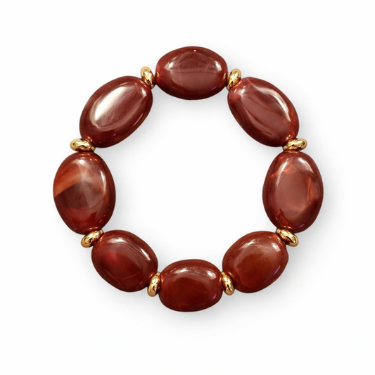 Armband elastisch Goldfarben Burgund Bordeaux Acryl-Perlen nickelfrei Trend WAUW