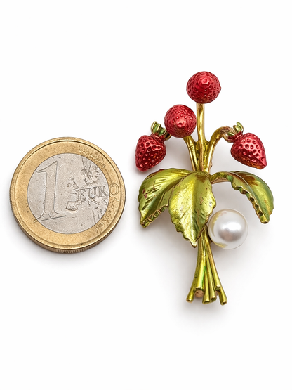 Brosche Erdbeerzeit Erdbeere Rot Obst Frühling Sommer Modeschmuck