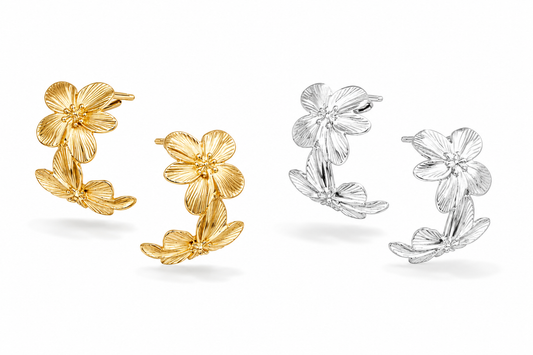 Creolen Double Flower Goldfarben nickelfrei Blumen Statement Yehwang