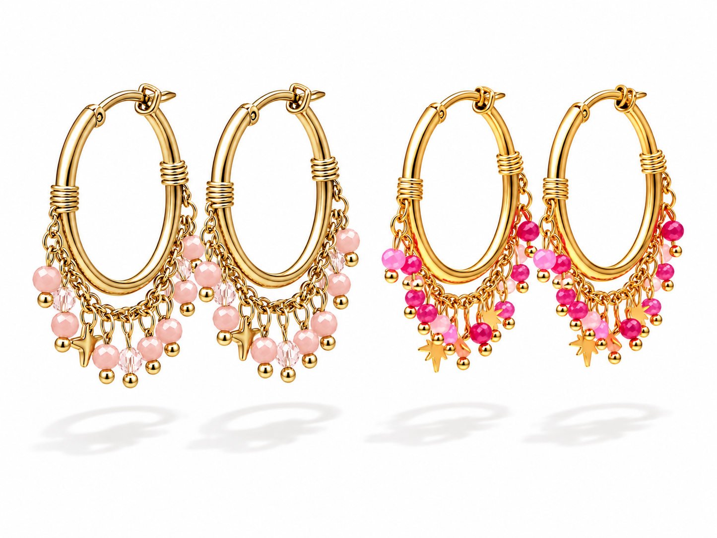 Creolen Perlenkette Pink Rosa Nickelfrei Farbenfroh Sommer Trend Yehwang