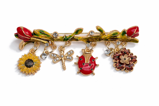 Anstecknadel Brosche Blume Libelle Marienkäfer Garden Modeschmuck