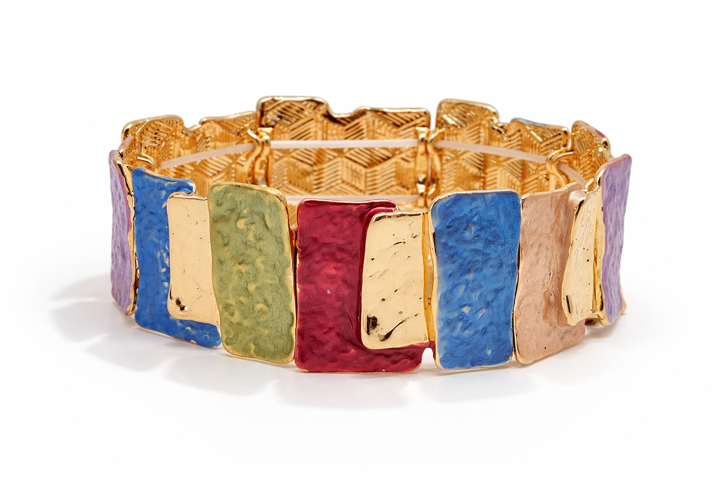 Armband elastisch rechteckige Elemente Braun Goldtöne Blau Bunt Amorino
