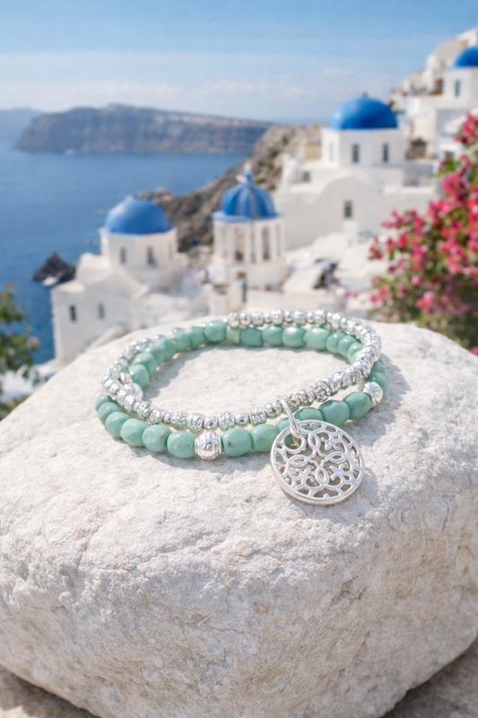 Armband Doppelarmband Silberfarben und Mintgrün Mandala Sommer Biba