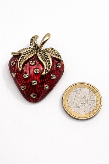 Brosche Erdbeerzeit Erdbeere Rot Obst Frühling Sommer Modeschmuck