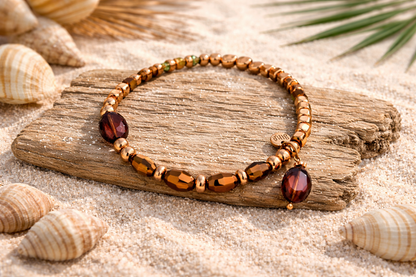 Armband elastisch in Goldkupfer- und Bordeaux Farben Trend Sommer Biba