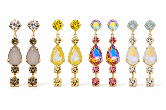 Biba Ohrringe Ohrhänger Strass Grau Rosa Weiß Gelb Gold Elegant Festlich Nickelfrei