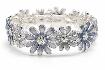 Armband elastisch "Blue Daisy´s" Hellblaue Blumen Jeans Hellblau Amorino