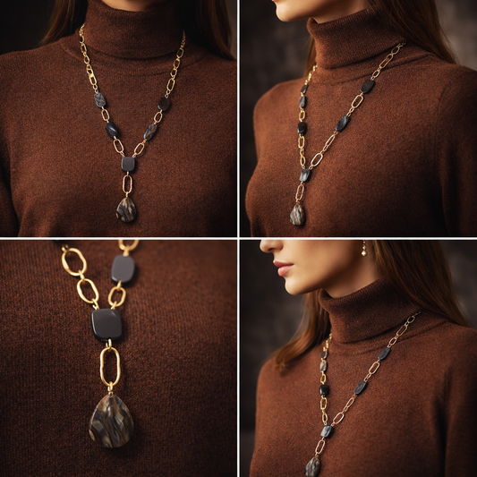 Halskette nickelfrei goldfarben Grau Anhänger langkette Modeschmuck Acryl Biba