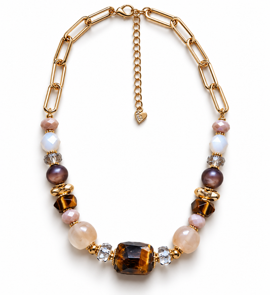 Halskette Kurzkette mit Tiger Eye Stones und Coffee Agate Nickelfrei Sweet7