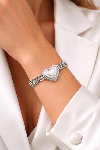 Armband auffälliges Gliederarmband Herz Silberfarben Liebe Romantik Yehwang
