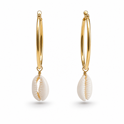 Ohrringe Creolen mit Muschel-Anhänger Nickelfrei Meer Ocean Modeschmuck Sweet7