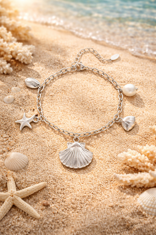 Armband Bettelarmband "Küstenliebe" Silberfarben Muschel Nickelfrei Yehwang