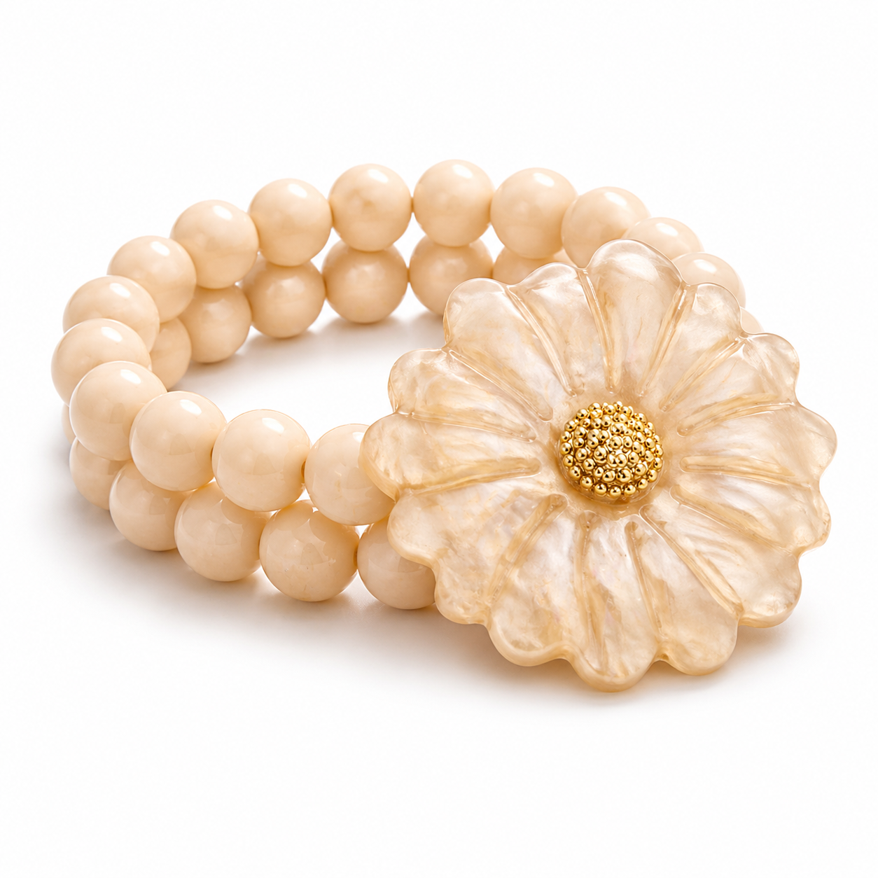 Armband Goldfarben "Ibiza Flower" Nickelfrei Sommer Trend Armband Rosa Creme-Beige