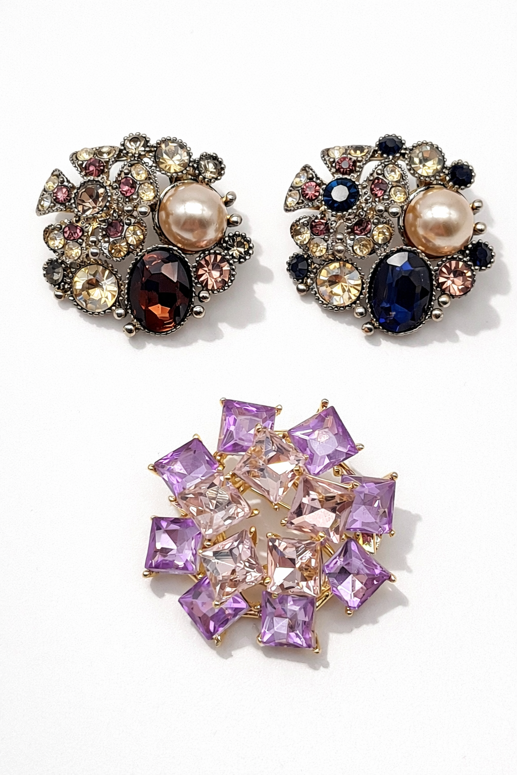 Brosche Abstrakt mit Strass Blumen Lila  Flieder Blau Bordeaux